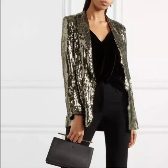 Alice + Olivia Jace Shawl-Collar Oversized Sequin Tux Blazer Gunmetal Size XS